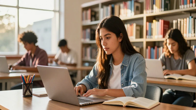 Joven mexicano estudia en biblioteca moderna