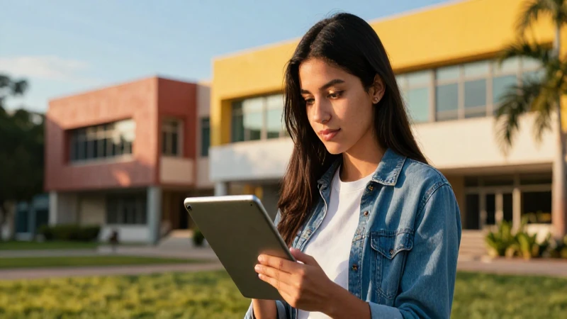 Estudiante mexicano estudia en campus vibrante