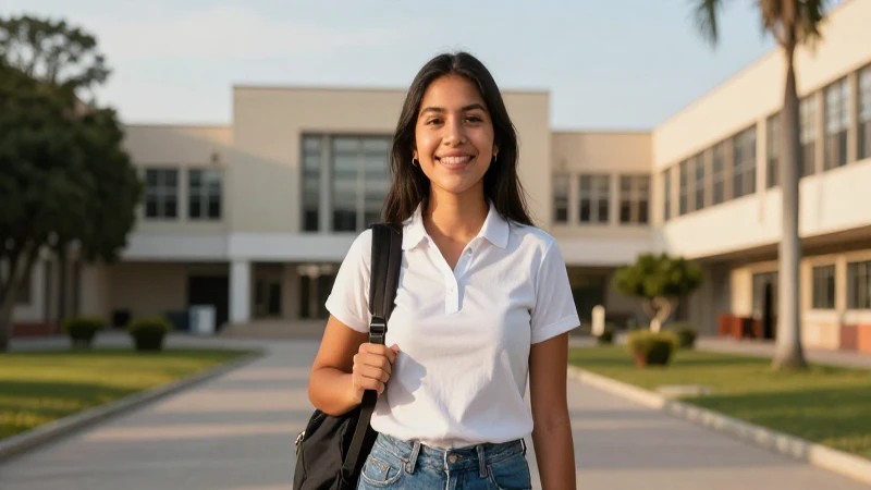 Joven estudiante mexicano sonríe en campus universitario