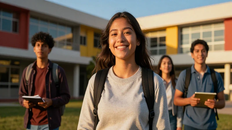 Joven mexicano sonriente en campus universitario vibrante