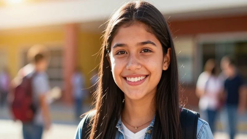 Retrato cinematográfico de estudiante mexicano sonriente
