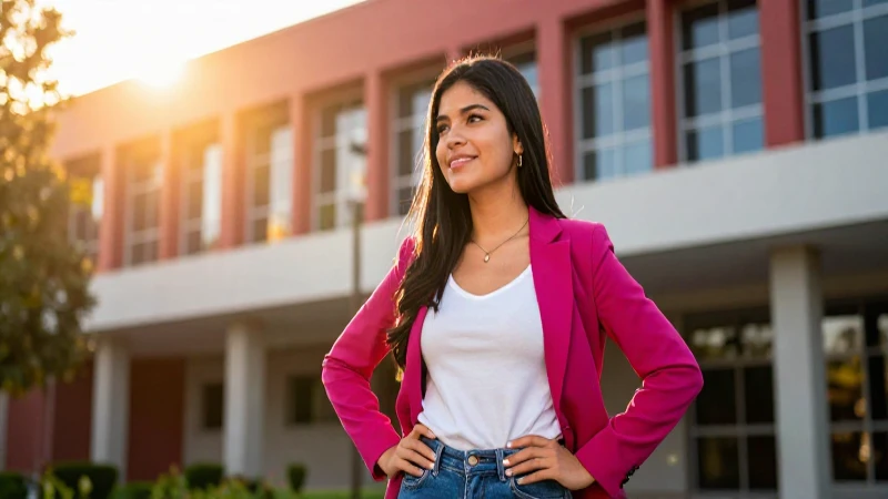 Estudiante mexicana atractiva en campus vibrante