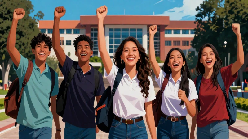 Estudiantes mexicanos celebrando éxito académico