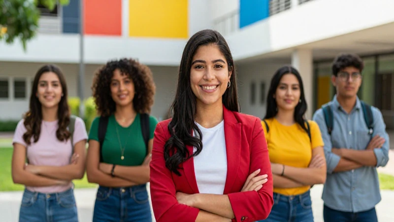 Estudiantes mexicanos exitosos en campus universitario vibrante