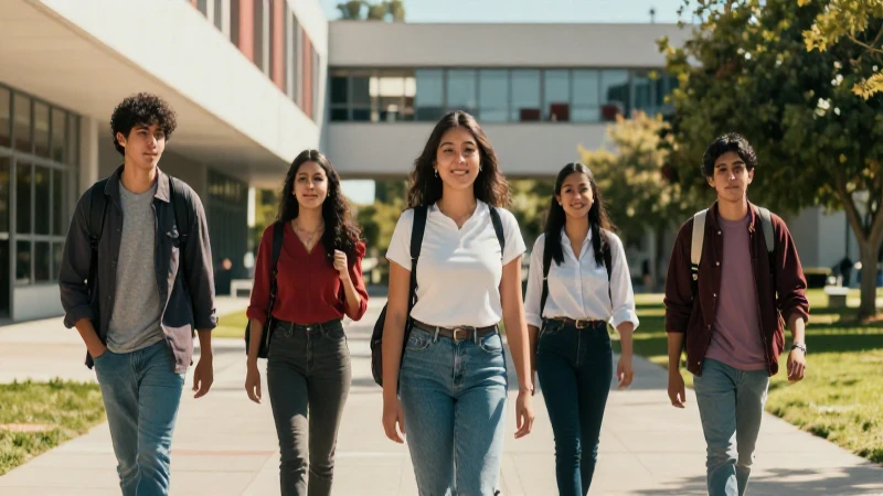 Estudiantes universitarios mexicanos en un moderno campus