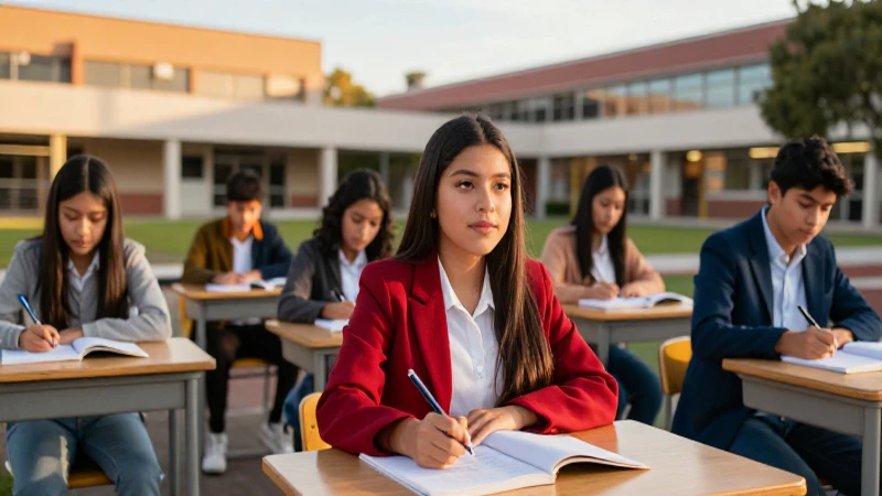Estudiante mexicano vibrante triunfa en luz dorada