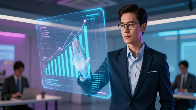 Ejecutivo de ventas con tecnología holográfica