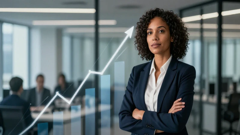 Profesional exitoso con gráficos financieros ascendentes
