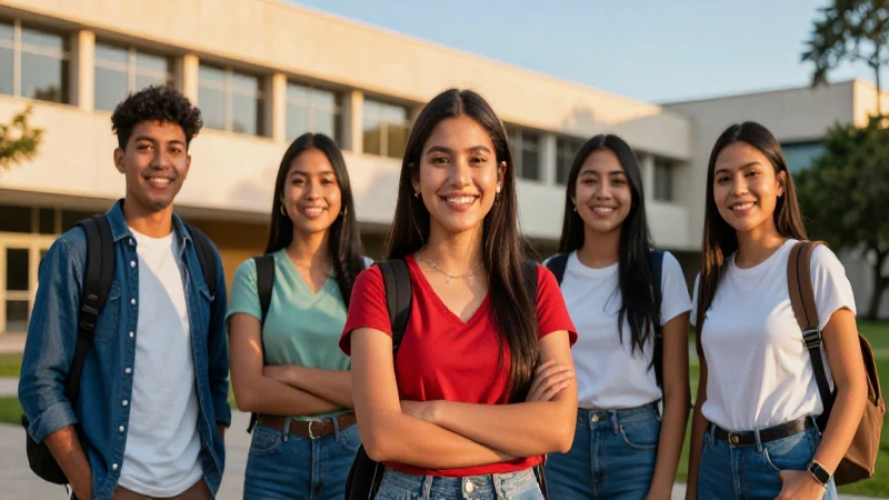 Estudiante mexicano sonríendo en campus dorado