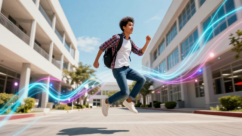 Estudiante mexicano dinámico en campus moderno y vibrante