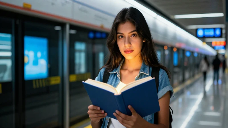 Joven mexicano con libro, progreso y confianza