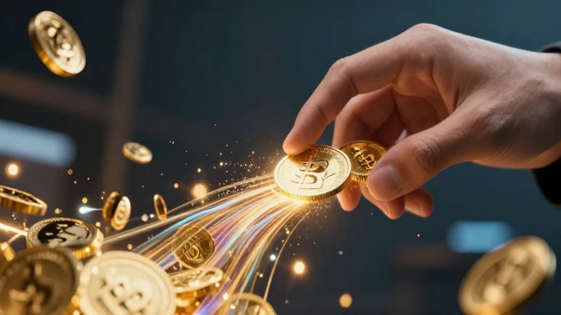 Mano con monedas digitales doradas