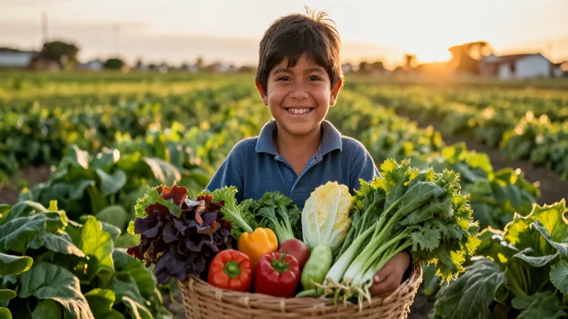 Niño feliz con cosecha en Nuevo León