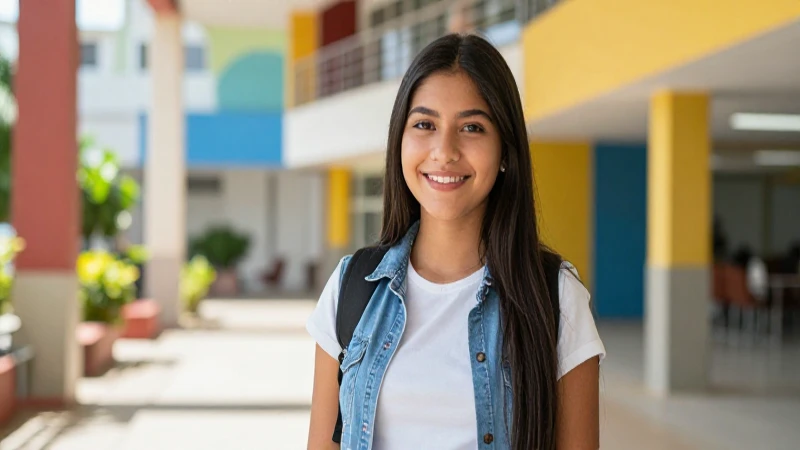 Joven estudiante mexicana exitosa en moderna institución