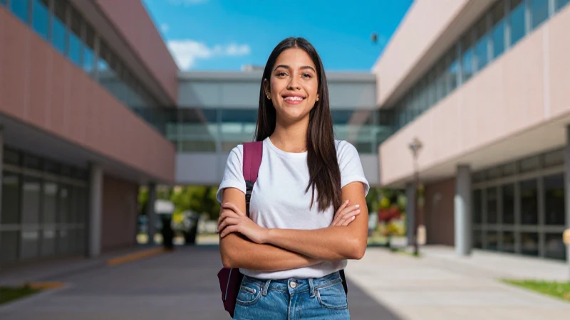 Joven mexicana en universidad moderna