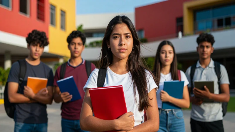 Joven mexicano en campus moderno y vibrante