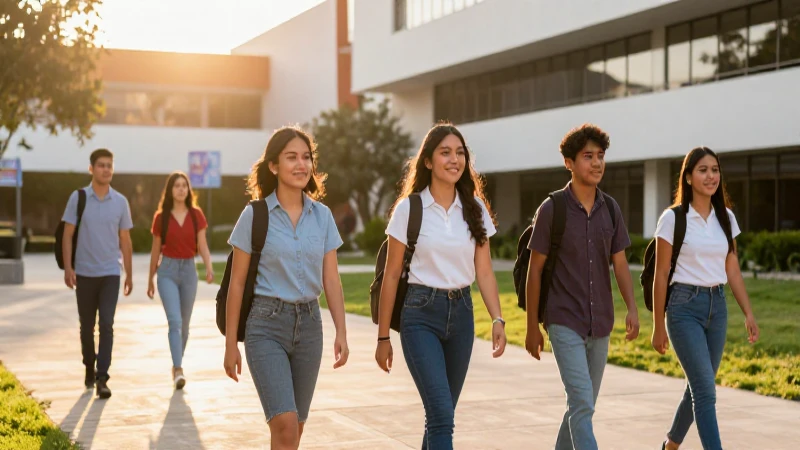 Estudiante mexicano en campus vibrante y moderno
