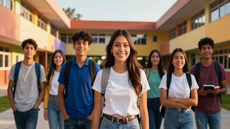 Estudiantes mexicanos diversos y felices en campus