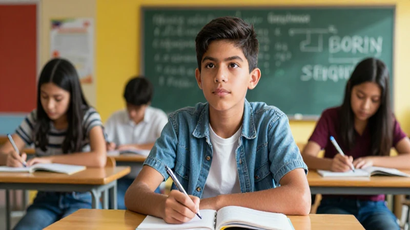 Joven mexicano determinado en aula moderna