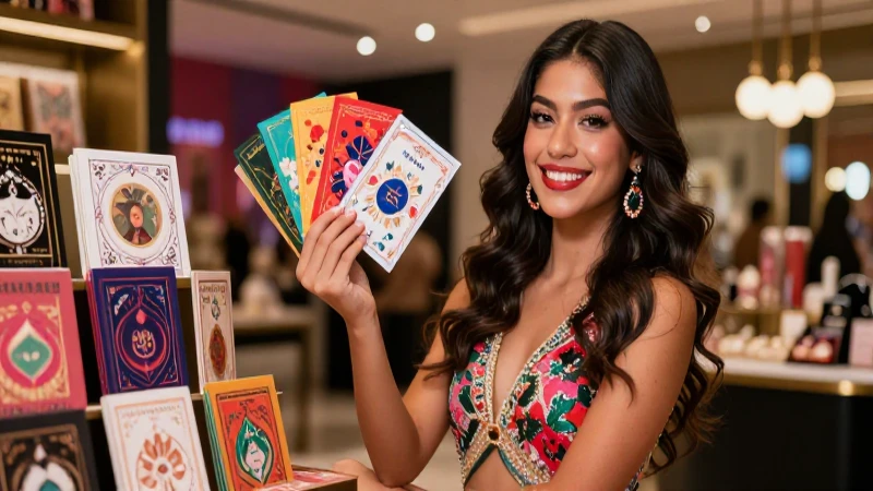 Chica mexicana sonriendo con cartas elegantes