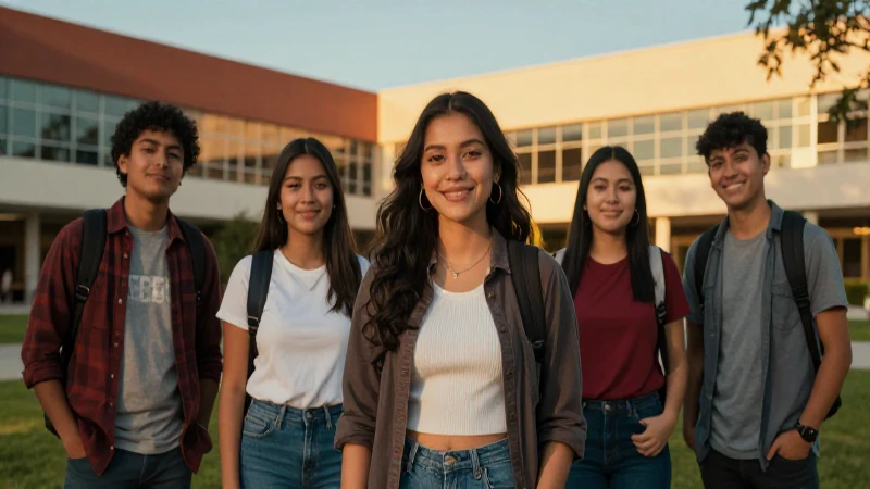 Estudiante mexicano en campus vibrante al atardecer