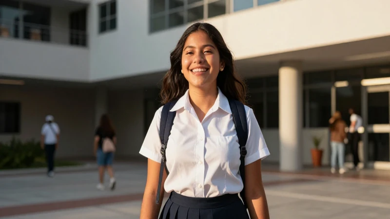 Retrato dinámico de niña mexicana alegre en escuela