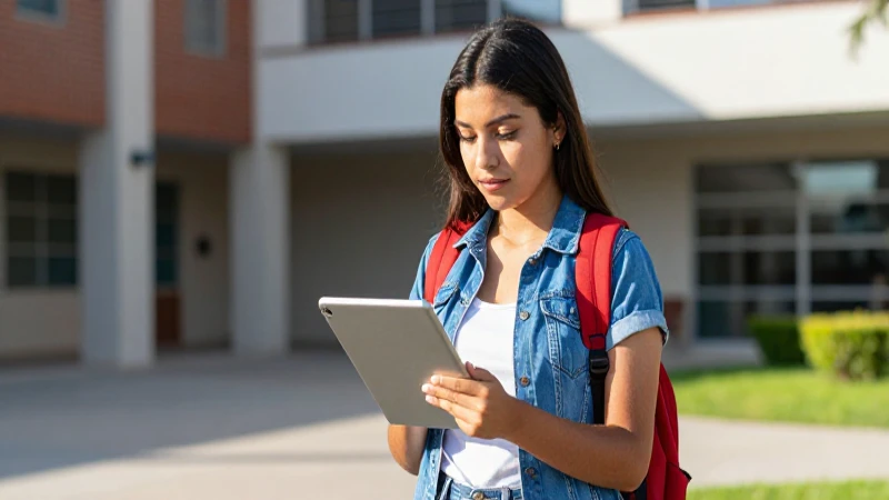 Estudiante mexicano vibrante en campus moderno
