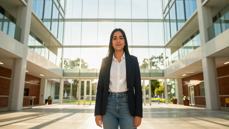 Estudiante mexicano en moderno atrio