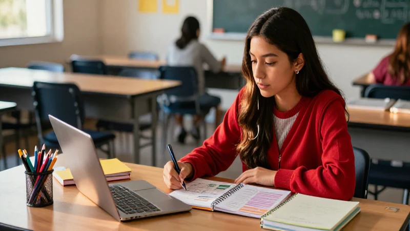 Estudiante mexicana estudia en ambiente moderno