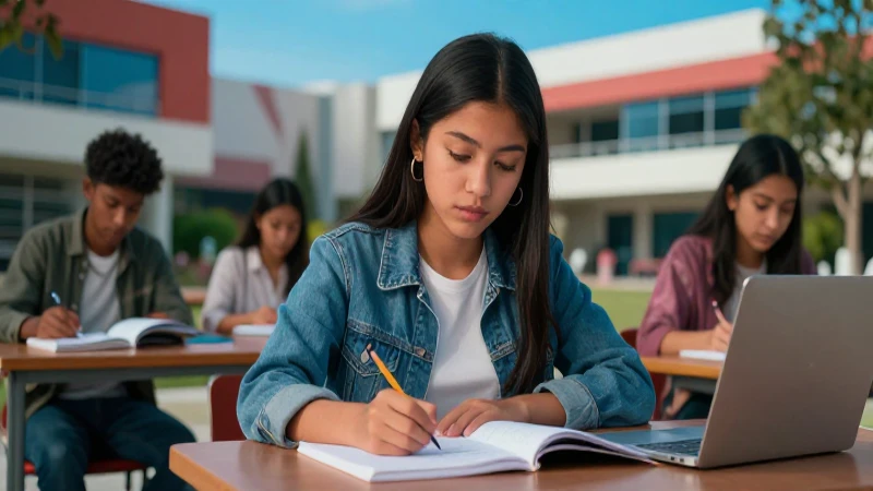 Estudiante mexicano enfocado en un campus moderno