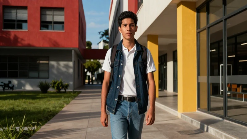 Estudiante mexicano en campus vibrante