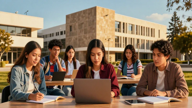 Estudiante mexicano estudia en la universidad al atardecer