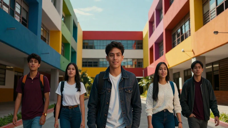 Estudiantes mexicanos modernos en un campus vibrante