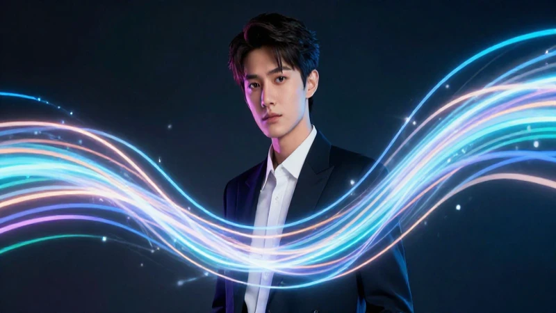 Persona moderna con luces digitales dinámicas