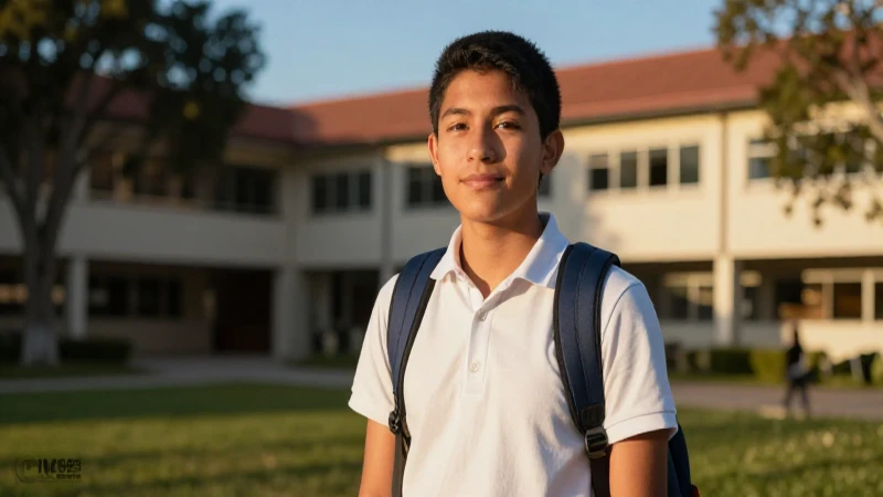 Estudiante mexicano en campus con luz dorada
