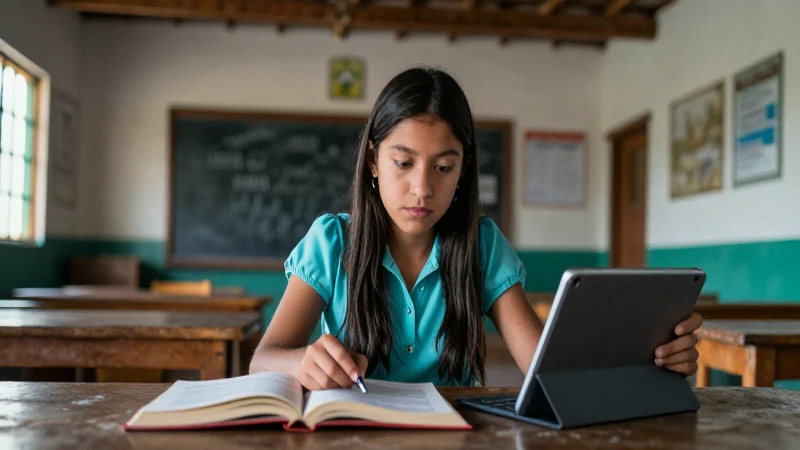 Joven estudiante mexicano enfocado estudia en escuela rural