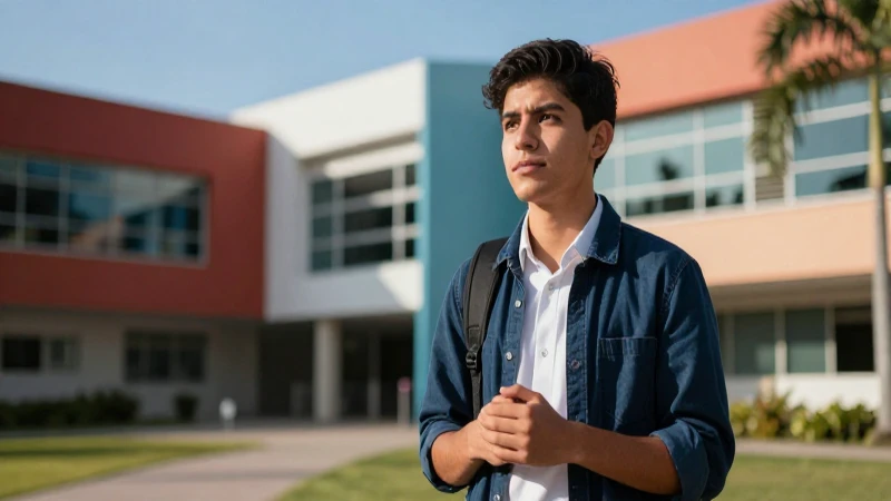 Estudiante mexicano exitoso en moderno campus