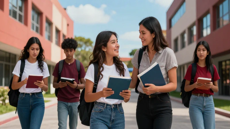 Estudiante mexicano en campus con guía