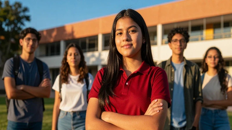 Estudiante mexicano exitoso en campus vibrante