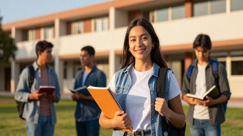 Estudiante mexicano exitoso en campus moderno