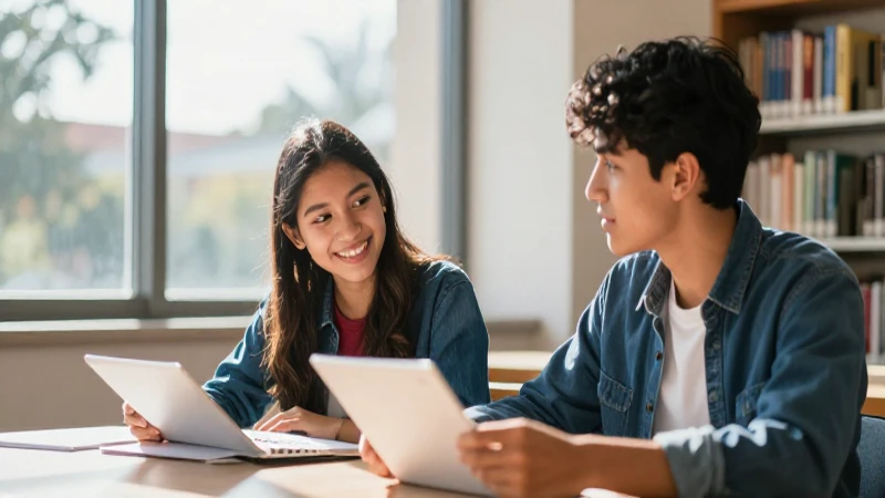 Estudiantes universitarios mexicanos en biblioteca moderna