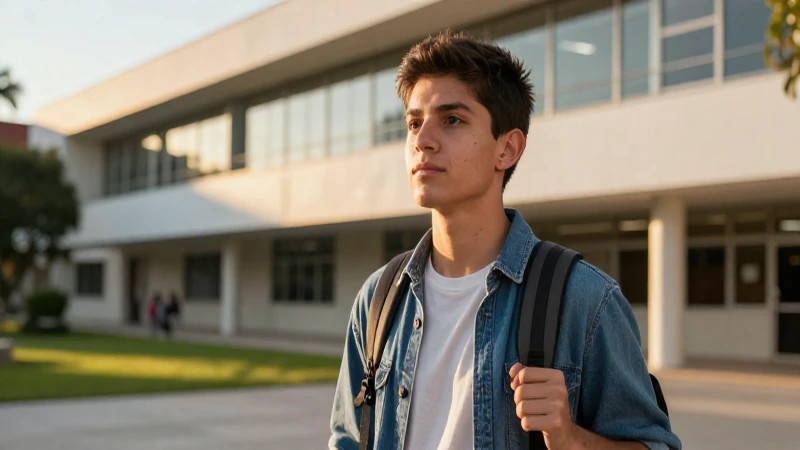 Joven mexicano en campus bajo luz dorada