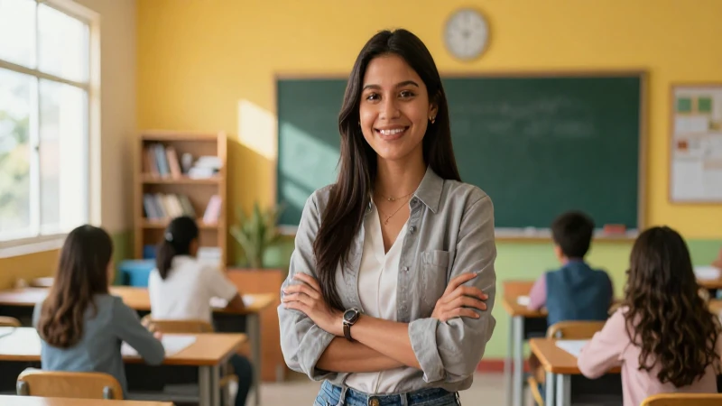 Maestra mexicana profesional en su moderno aula