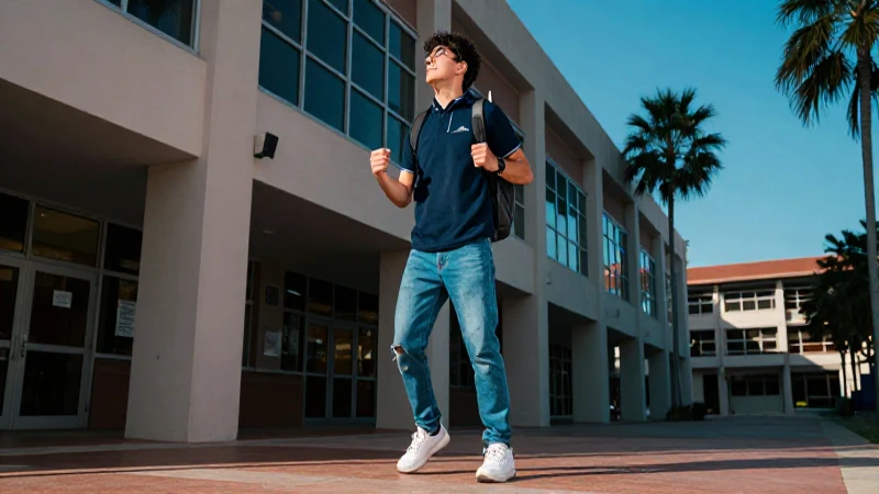 Estudiante dinámico en campus vibrante