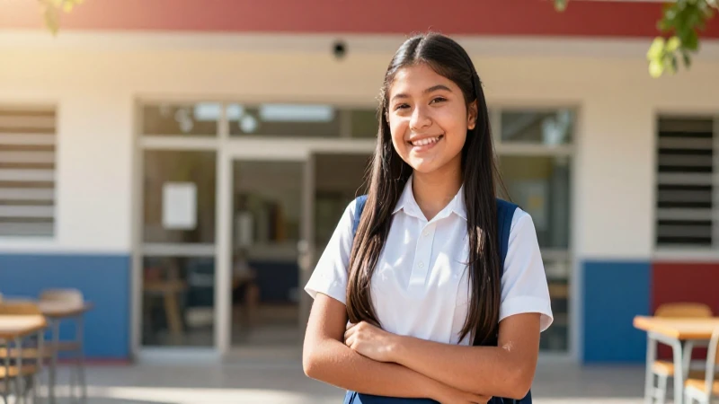 Estudiante mexicano feliz en aula moderna