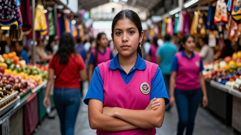 Estudiante mexicano vibrante en mercado de CDMX