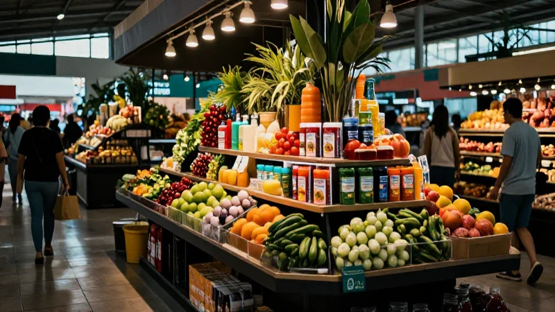 Tienda vibrante en mercado de Veracruz con iluminación dramática