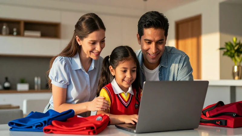 Familia mexicana mira uniformes escolares modernos