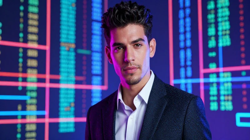 Joven mexicano elegante con fondo digital vibrante