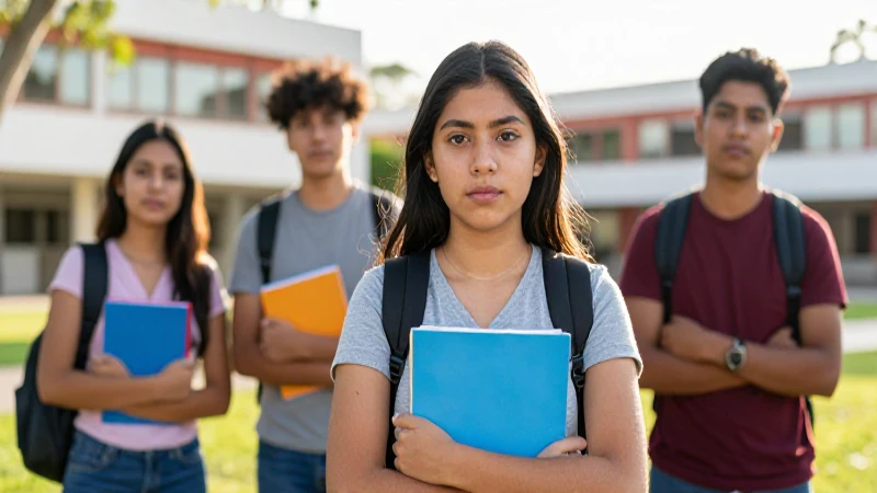 Joven mexicana determinada en campus universitario brillante